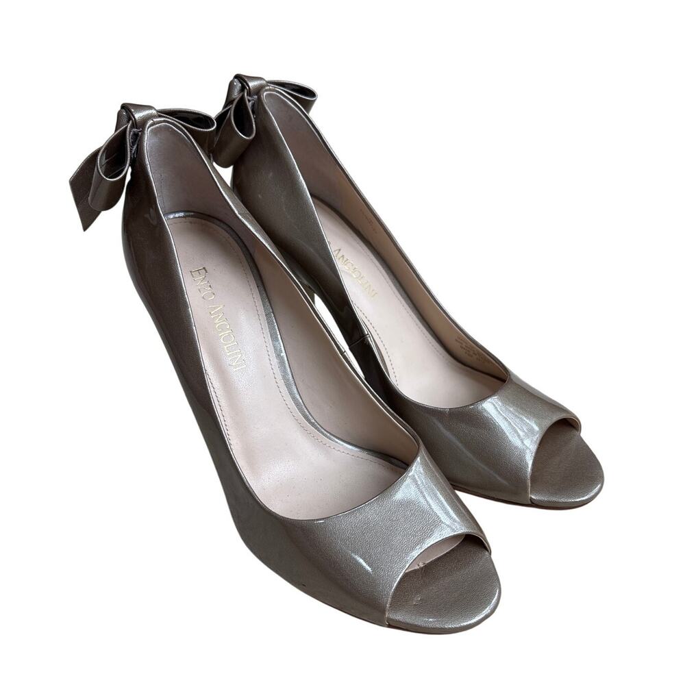 Enzo Angiolini high heel pumps dressy open toe 7M patent flirty bow high heels
